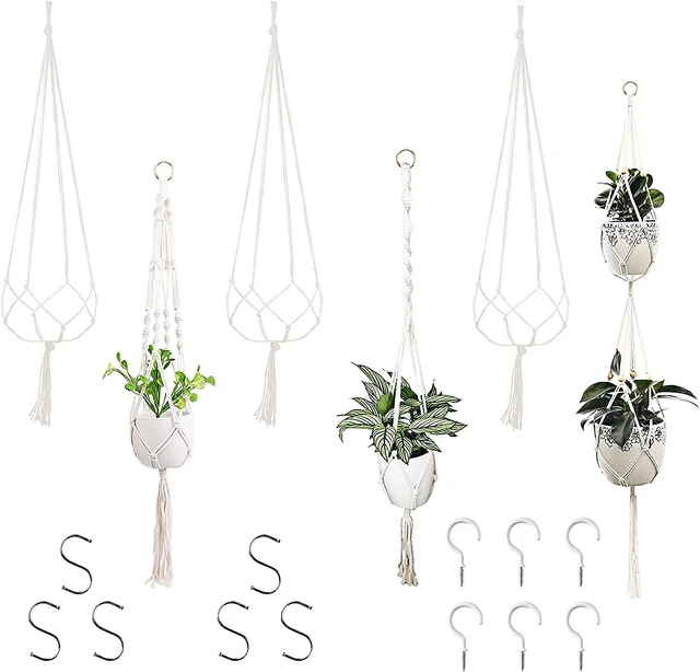 6 Stück Makramee Baumwollseil Hängeampel Set, Blumenampel Halter Mit S Haken Und