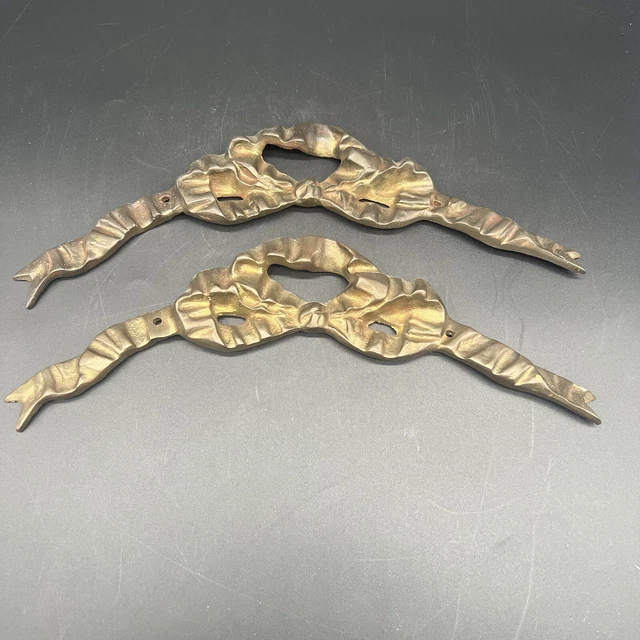Vintage Pair MCM Accent Bows Heavy Solid Brass Wall Hanging