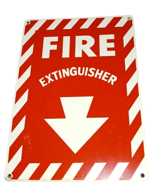 Fire Extinguisher Tin Sign - Arrow Pointing Down - Red & White - Safety Sign