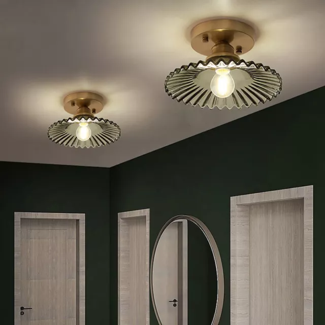 Modern Ceiling Light Green Glass Shade Semi Flush Mount Pendant Lamp for Hallway