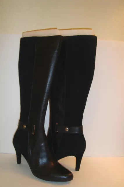 Ellen Tracy Womens NWOB Crush Black Leather Suede Boots Shoes 9.5 MED NEW