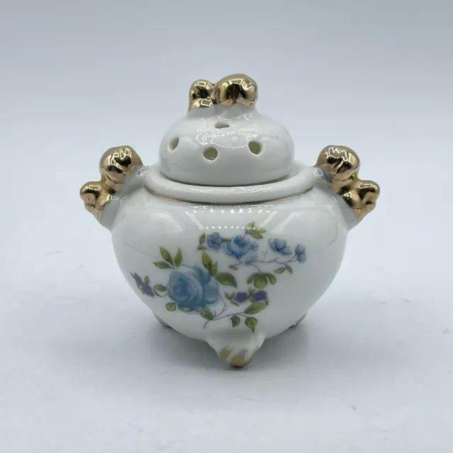 Vintage Porcelain Floral Japan Footed Incense Burner With Lid