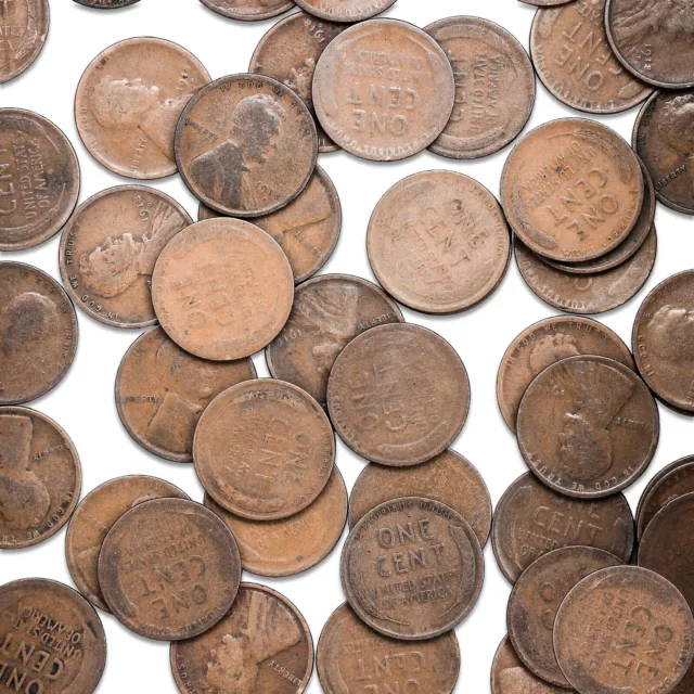 1918 D Lincoln Wheat Cent Roll 50 Circulated Pennies US Coins