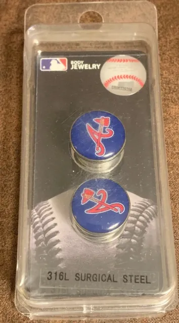 MLB Atlanta Braves Surgical Steel Spool Plug Body Jewelry Earrings Size 9/16”
