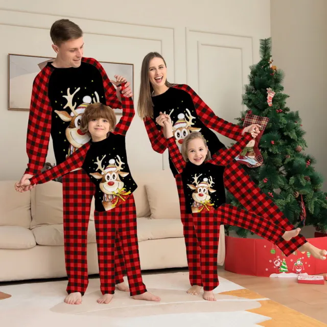 Pigiami di Natale rossi abbinati famiglia alce alce costumi da notte bambini adulti pigiami uk