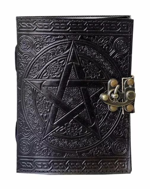 Handmade Black Pentagram Leather Journal Pentacle Witchcraft Book of Shadows