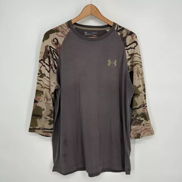 Under Armour Shirt Mens Large Gray Camo Raglan Ridge Reaper 3/4 Sleeve Tee