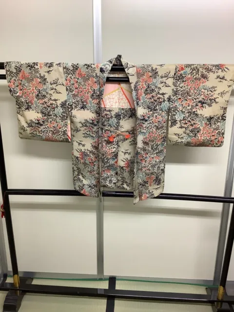 Giacca Kimono Haori vintage giapponese pura seta Tradizione bianca Altezza...