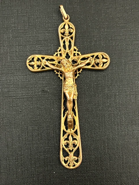 Croix Religieuse Vintage En Argent Sterling - Style Art Nouveau Ancien - Pendentif Crucifix