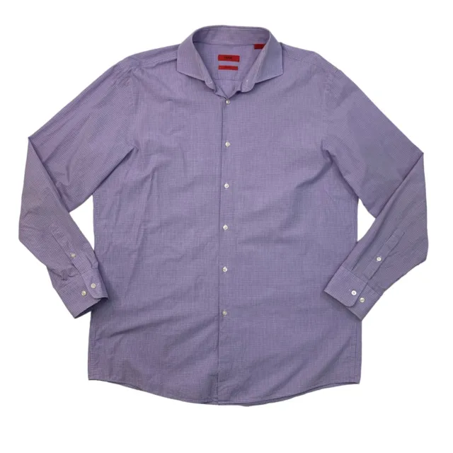 Hugo Boss Dress Shirt Mens 17 Purple SHARP Fit Long Sleeve Cotton Button Up