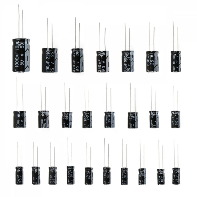 WINGONEER 25 Valeurs 16V 25V 50V 1uF à 2200uF Condensateurs électrolytiques...