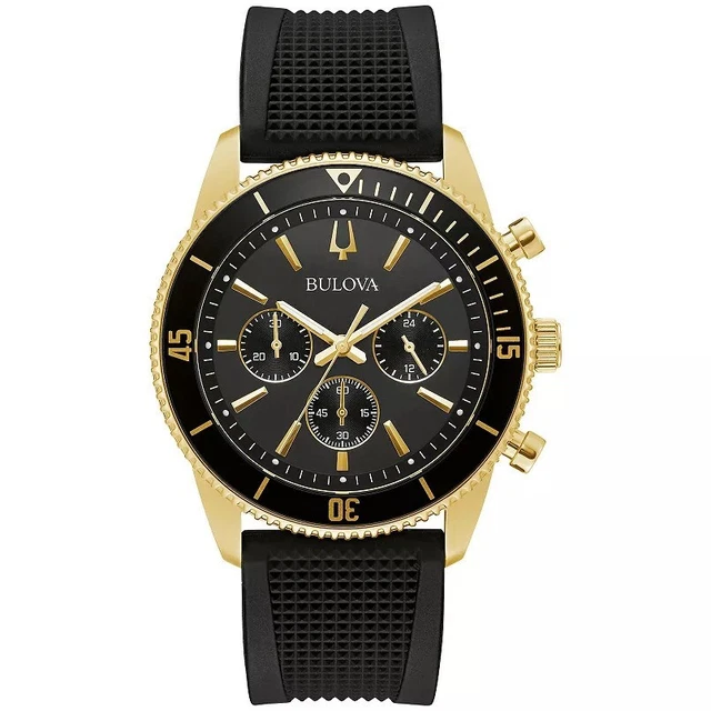 Montre à Quartz Bulova Neuve Avec Boîte - Cadran Blanc, Boîtier Or, Bracelet Noir, Indicateur De Date