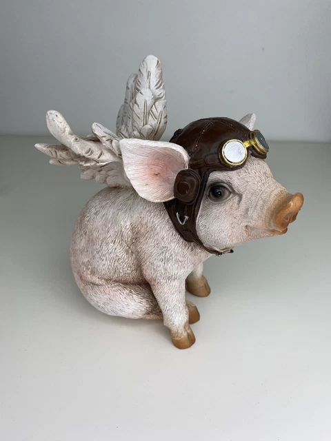 Flying Angel Pig in Pilot hat ornament figurine decor Pig lover gift 16cm