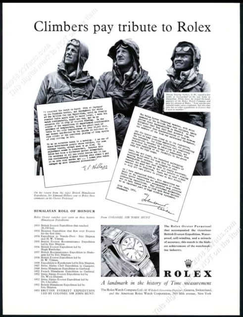 1953 Rolex watch Mt Everest Edmund Hillary Tensing Norgay photo vintage print ad