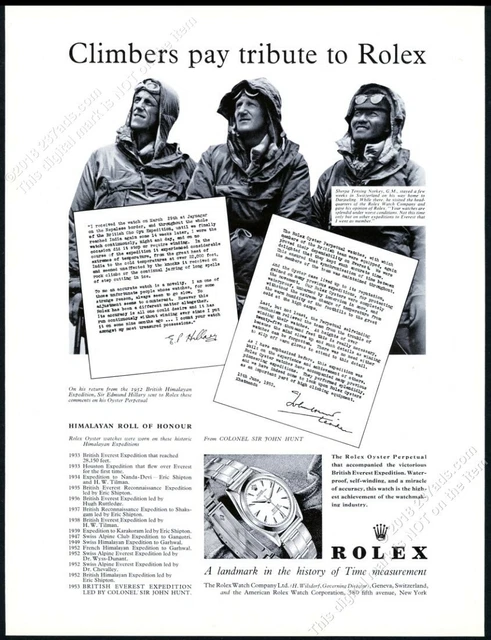 1953 Rolex watch Mt Everest Edmund Hillary Tensing Norgay photo vintage print ad 1953 Rolex watch Mt Everest Edmund Hillary Tensing Norgay photo vintage print ad