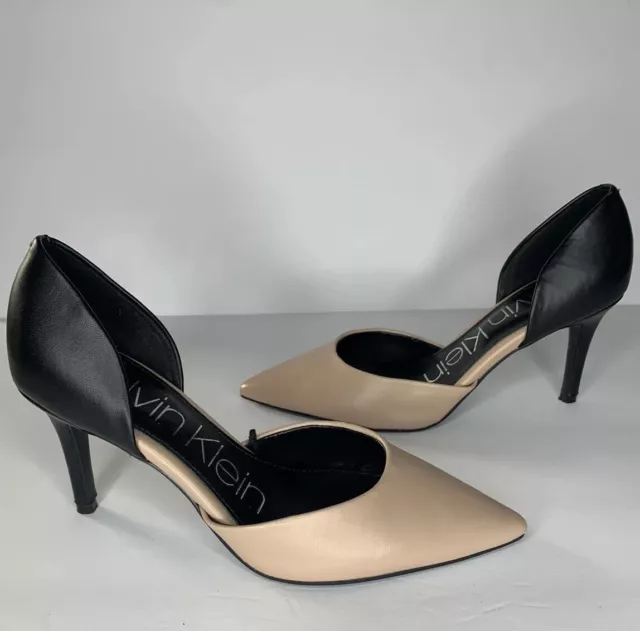 Calvin Klein Gloria 2 Tone D'orsay Heels Pumps Black & Nude Womens Shoes size 7