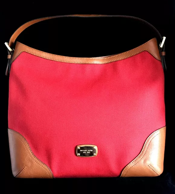 MICHAEL KORS Millbrook Large Tote Canvas Leather Red Handbag NWT $298