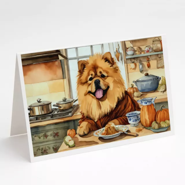 Chow Chow Fall Thanksgiving Pumpkins Greeting Cards Envelopes Pack of 8