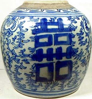 Antique Porcelain Blue + White “Ming Style” Pot LARGE 19thC China Hand Painted
