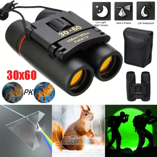 30x60 Hand-held HD Binoculars With Night Vision Waterproof Small Telescope+Case