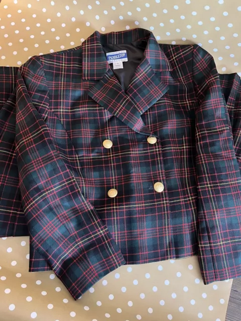 Vintage Pendleton Set Petite Wool Plaid Skirt Suit Blazer Jacket Size 4 Pleated