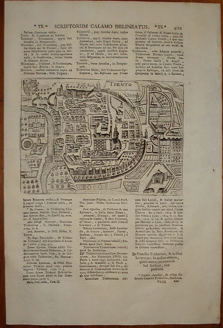 stampa antica old print Trento Lasor a varea Savonarola 1713 pianta scoto plan