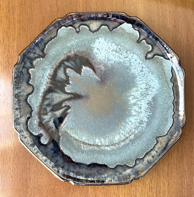 Studio Art Pottery Mary Elliott Plate Bronze Copper Verdigris Tones 19cm Aust