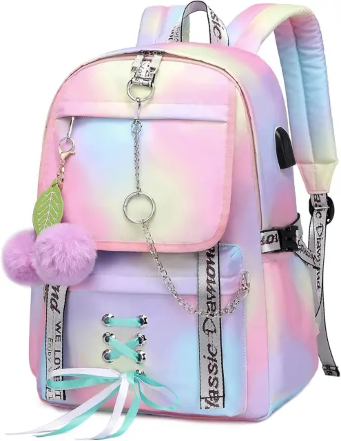 Girls Backpack School Bag Cute Bookbag Gothic Backpack for Teen Girls Women Pink