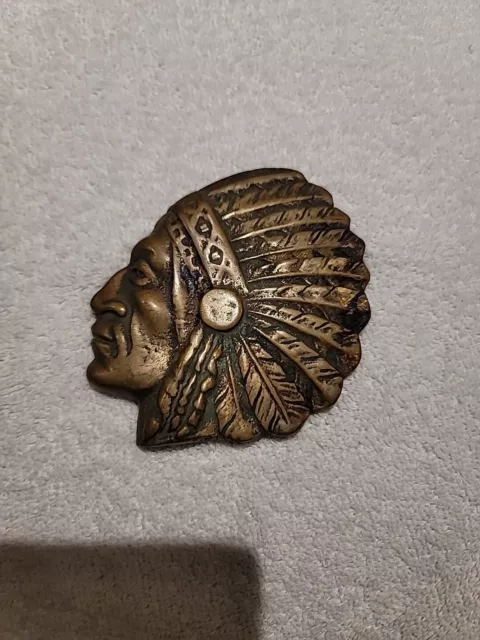 Beautiful Vintage BRASS Native American Indian Chief Paper Weight Folk ART