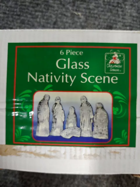 Brand New Small Christmas Glass 6 PIECE NATIVITY SCENE Decor Set In Box