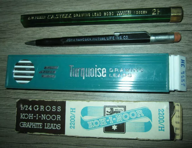 Vtg John Hancock pencil & leads, Koh-I-Noor, Eagle Turquoise, AW Faber Castell