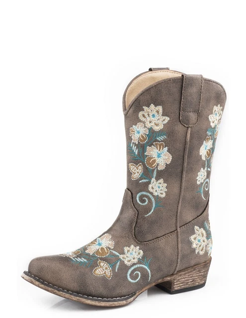 Roper Western Boots Girls Floral Saddle Brown 09-018-1566-2457 BR