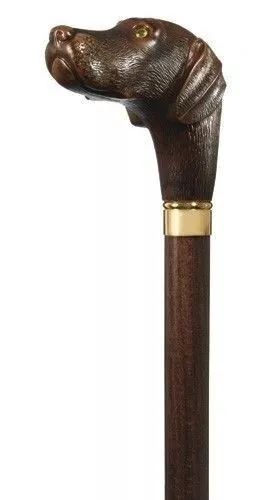 Concord Harvy Brown Lab Dog Head Handle On Rosewood 2 Shaft Walking Cane Stick