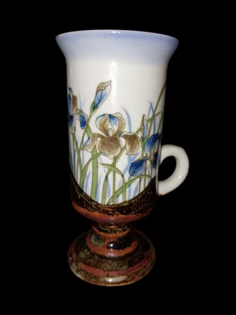 Otagiri Irish Coffee Pedestal Mug Cup Iris Flower Studio Pottery Vintage