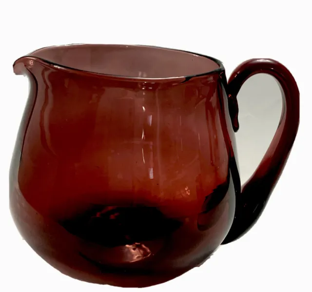 VNTG Amethyst/Purple Glass Milk Pitcher/Vase Hand-blown 5.5” Tall 5 Cups
