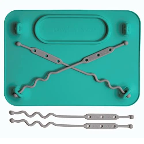 Silicone Placemat - Built-in Suction Cups - 4 Toy Tethers for Babies Toddlers