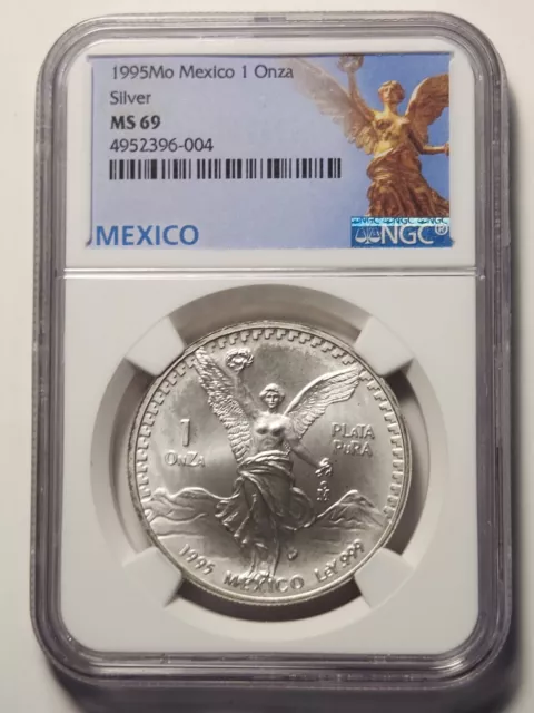 NGC MS69 1995 Mexico Onza 1 Oz Silver Libertad Bullion Coin