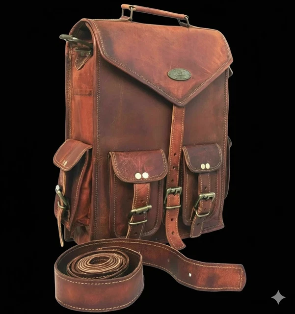 Sac à Dos En Cuir Véritable Marron Vintage - Fait Main En Inde, Neuf Sans étiquette