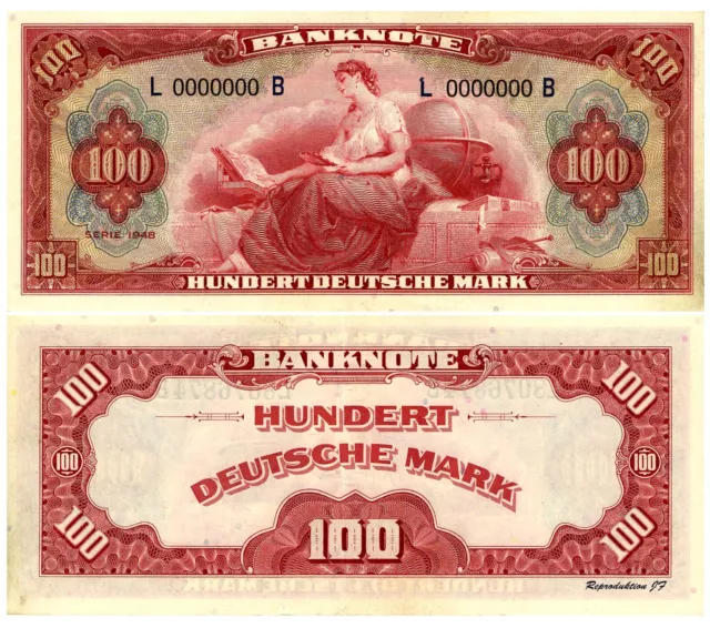 Hundert Deutsche Mark, Banknote, 100 Mark, 1948, Reproduktion