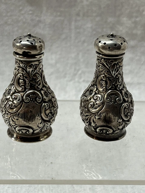 Sterling Repousse Salt and Pepper Shakers J F Fradley Co Monogram