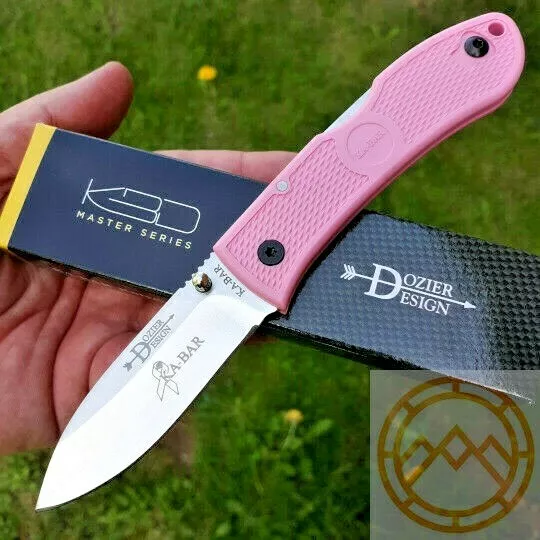 KABAR Dozier Hunter Folding Knife 3" AUS8A Steel Drop Blade Pink Zytel Handle