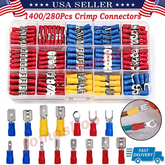1400Pcs Assorted Insulated Electrical Wire Terminals Crimp Connectors Spade Kit