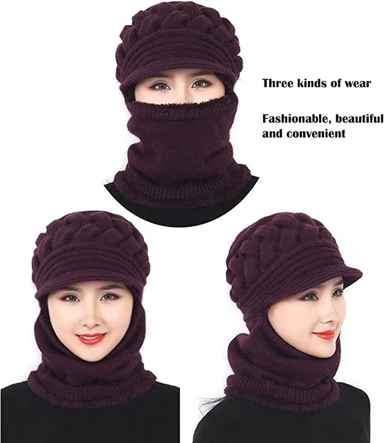 Gorro de invierno para mujer con bufanda y máscara sombrero gorro de punto calid 3