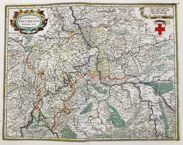Trier Bingen Mainz Rhein Mosel Karte map Janssonius Kupferstich engraving 1650
