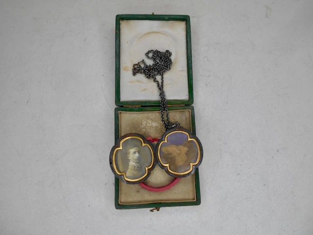 Broche Médaillon Ancienne Militaire Porte-photo - Style Reliquaire Argenté, Vintage