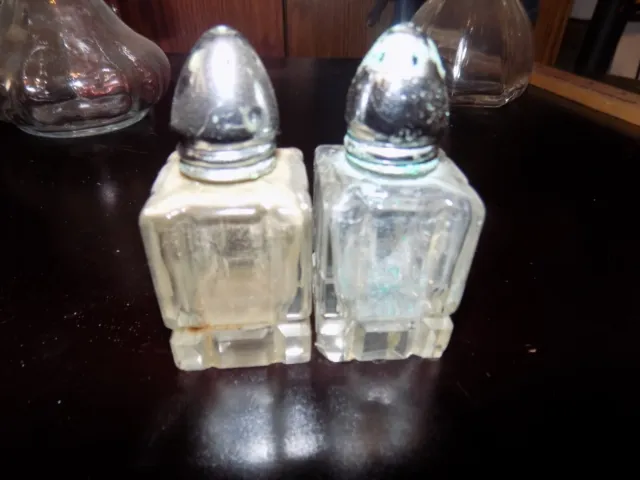 Vintage Mid Century Hand Made Cut Crystal Glass Salt & Pepper Shakers