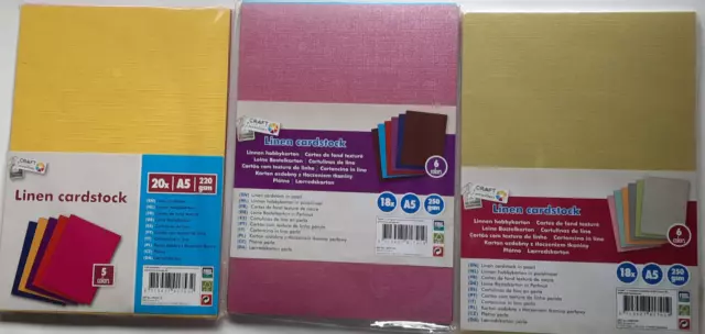 Hobbyaufgabe 3 x Papierset Leinenstruktur Basispapier Karten basteln 56 Bogen A5