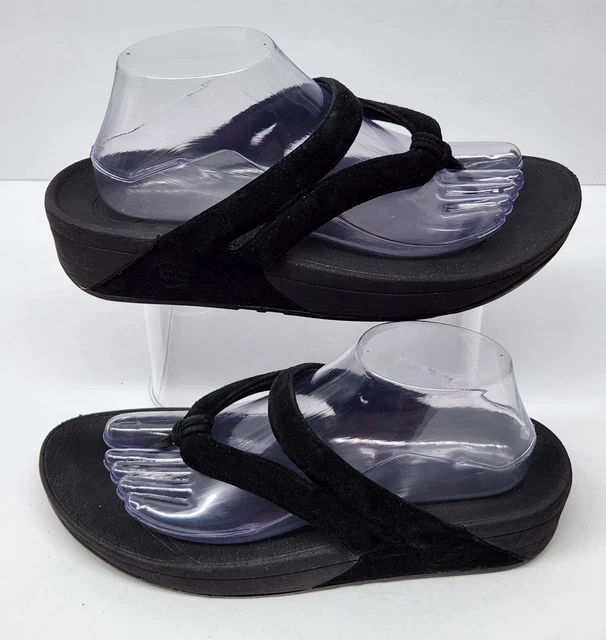 FITFLOP Wobbleboard Womens Size 9 Black Suede Slip On Thong Flip Flop Sandals