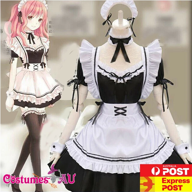 LADIES FRENCH MAID Costume Cute Lolita Womens Anime Cosplay Party Fancy ...