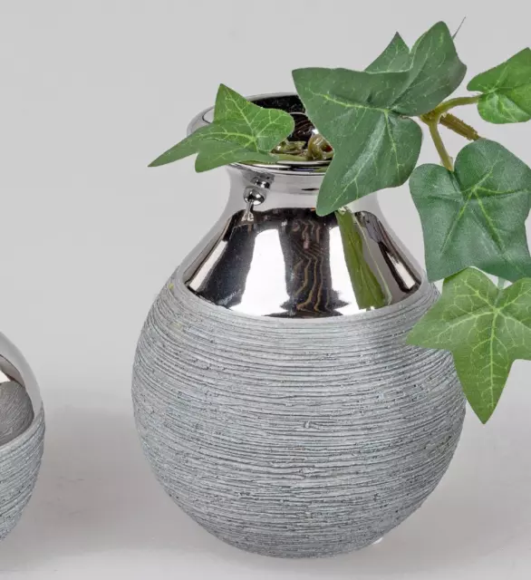 Deko Vase SILVER NATURE rund H. 13cm D. 10cm silber grau Keramik Formano